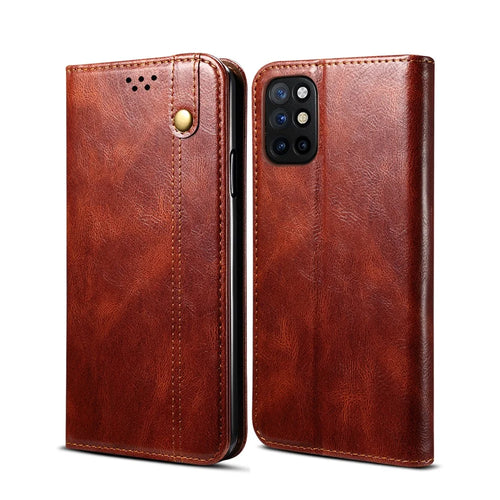 Waxy Crazy Horse Texture TPU + PU Leather Shell Phone Case for OnePlus 8T - Brown - 1