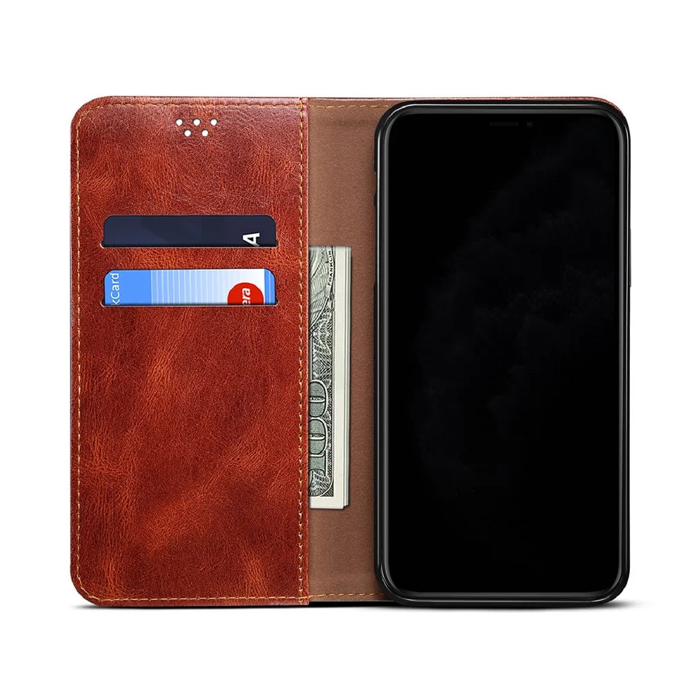Waxy Crazy Horse Texture TPU + PU Leather Shell Phone Case for OnePlus 8T - Brown - 5