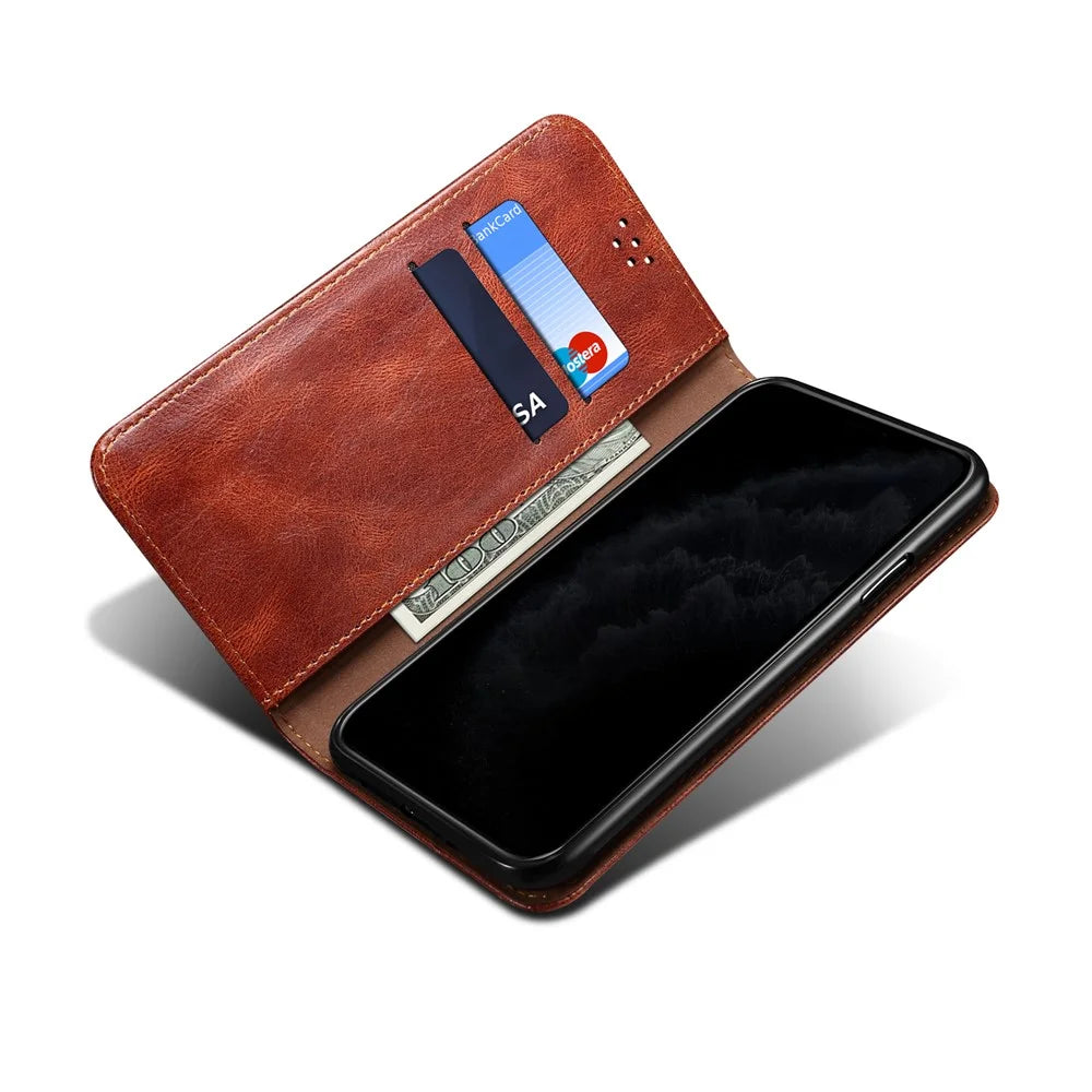 Waxy Crazy Horse Texture TPU + PU Leather Shell Phone Case for OnePlus 8T - Brown - 6
