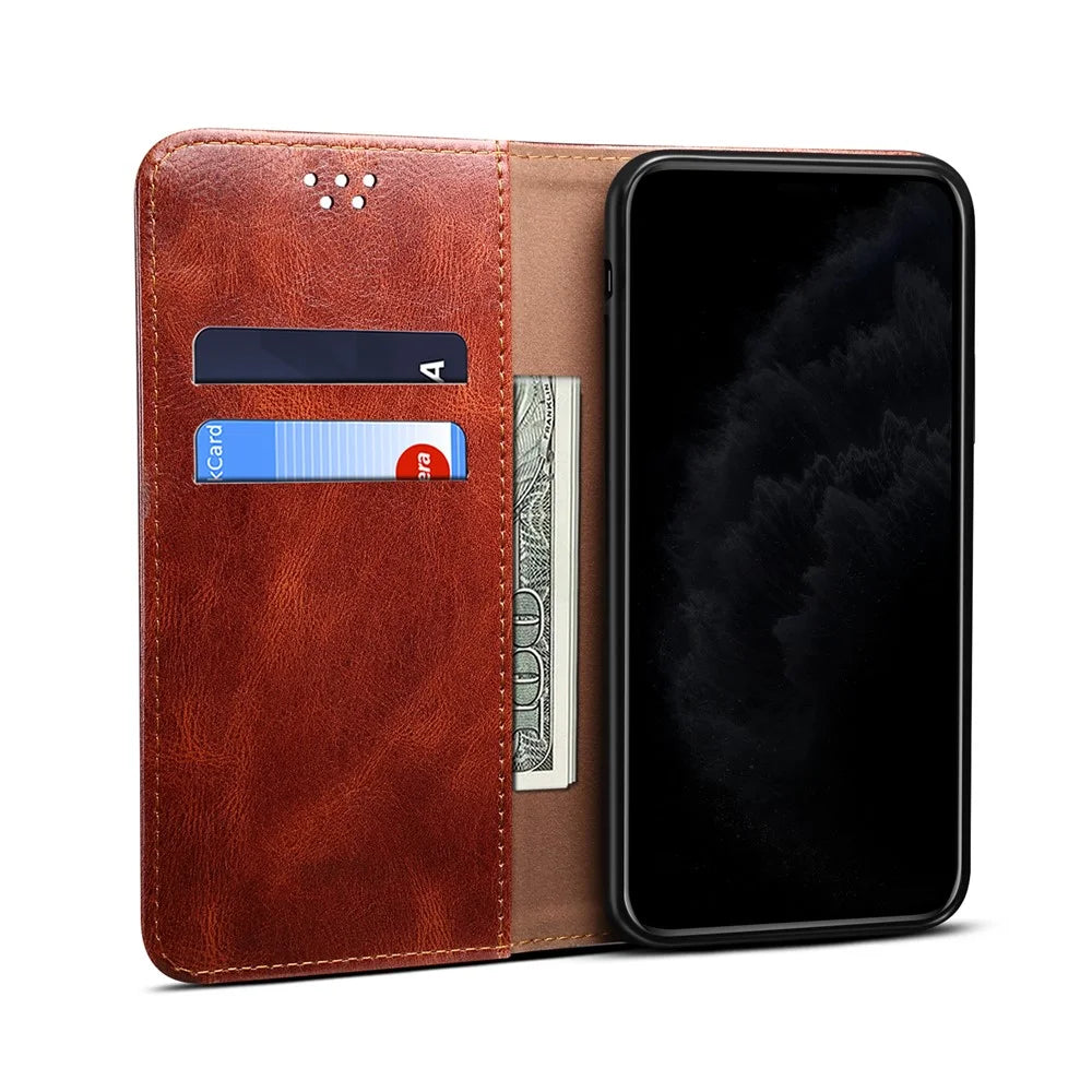 Waxy Crazy Horse Texture TPU + PU Leather Shell Phone Case for OnePlus 8T - Brown - 7