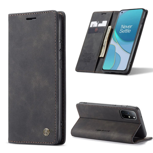 CASEME 013 Series Auto-absorbed Leather Wallet Case for OnePlus 8T - Black - 1