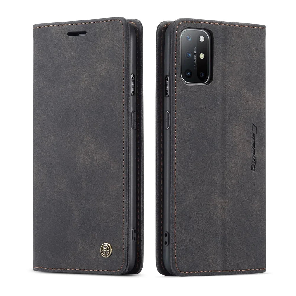 CASEME 013 Series Auto-absorbed Leather Wallet Case for OnePlus 8T - Black - 3