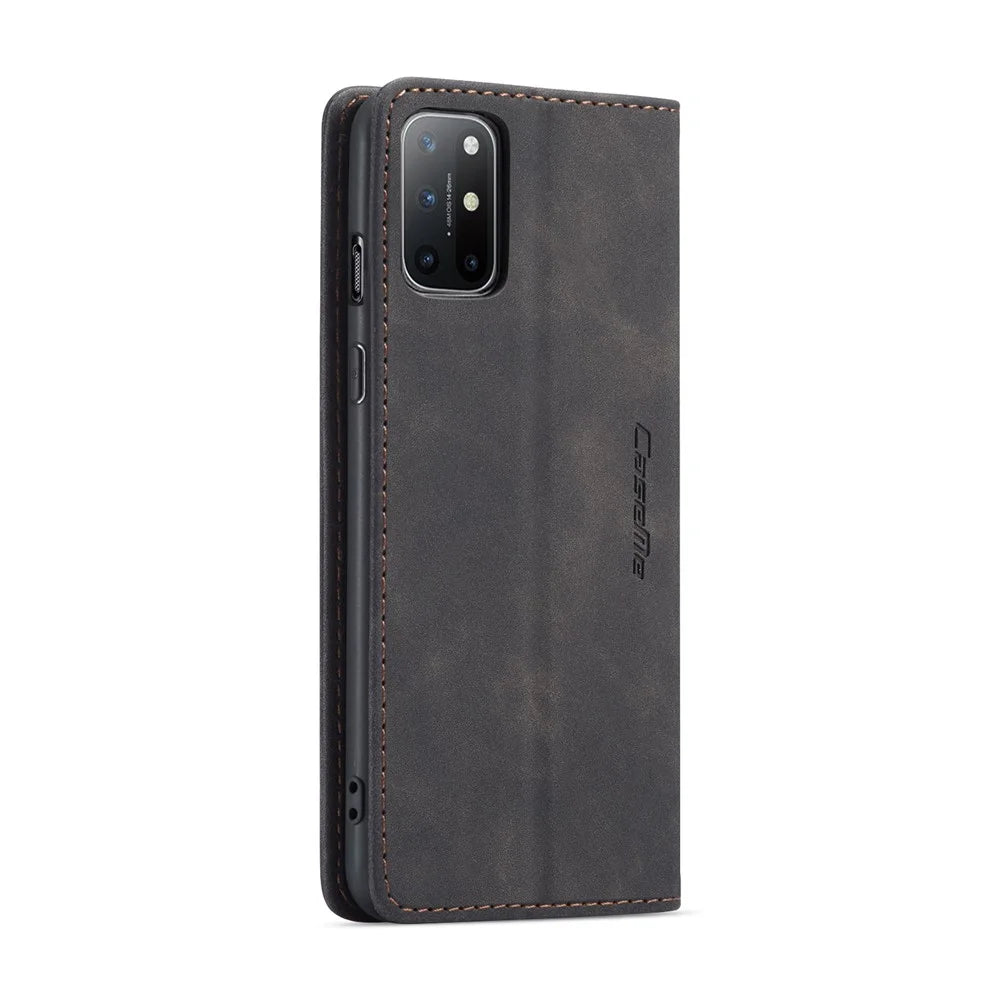 CASEME 013 Series Auto-absorbed Leather Wallet Case for OnePlus 8T - Black - 6