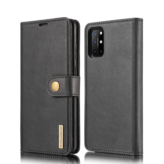 DG.MING Wallet Split Leather Cover Detachable 2-in-1 PC Back Case for OnePlus 8T - Black - 2
