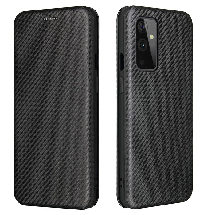 For OnePlus 9 (EU / US Version) Carbon Fiber Magnetic Suction Leather Shell with Card Holder - Black - 4