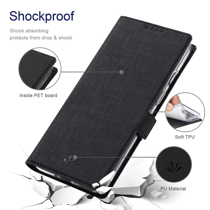 VILI DMK Series Double Magnetic Clasp Cross Texture Leather Wallet Stand Cover Case for OnePlus 9 Pro - Black - 6