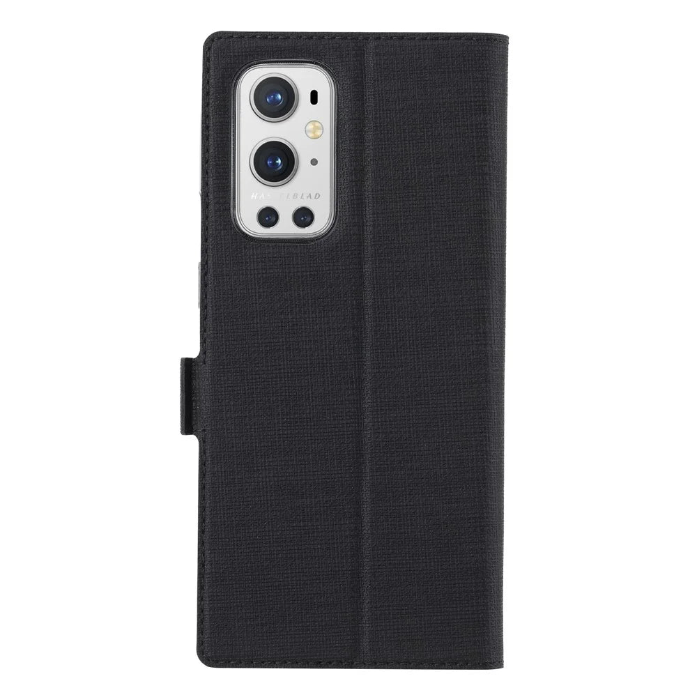 VILI DMK Series Double Magnetic Clasp Cross Texture Leather Wallet Stand Cover Case for OnePlus 9 Pro - Black - 7