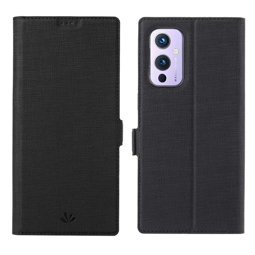 VILI DMK Series Double Magnetic Clasp Cross Texture Leather Wallet Stand Cover Case for OnePlus 9 (EU / US Version) - Black - 1