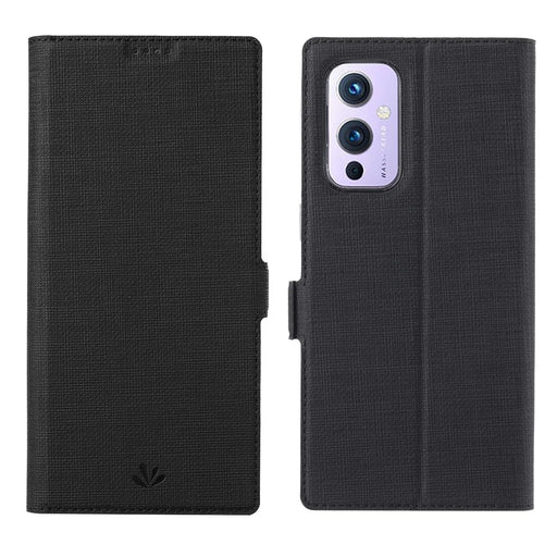 VILI DMK Series Double Magnetic Clasp Cross Texture Leather Wallet Stand Cover Case for OnePlus 9 (EU / US Version) - Black - 1