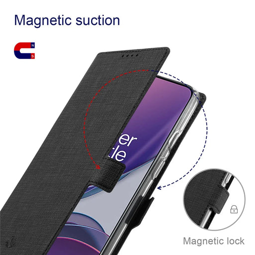 VILI DMK Series Double Magnetic Clasp Cross Texture Leather Wallet Stand Cover Case for OnePlus 9 (EU / US Version) - Black - 2
