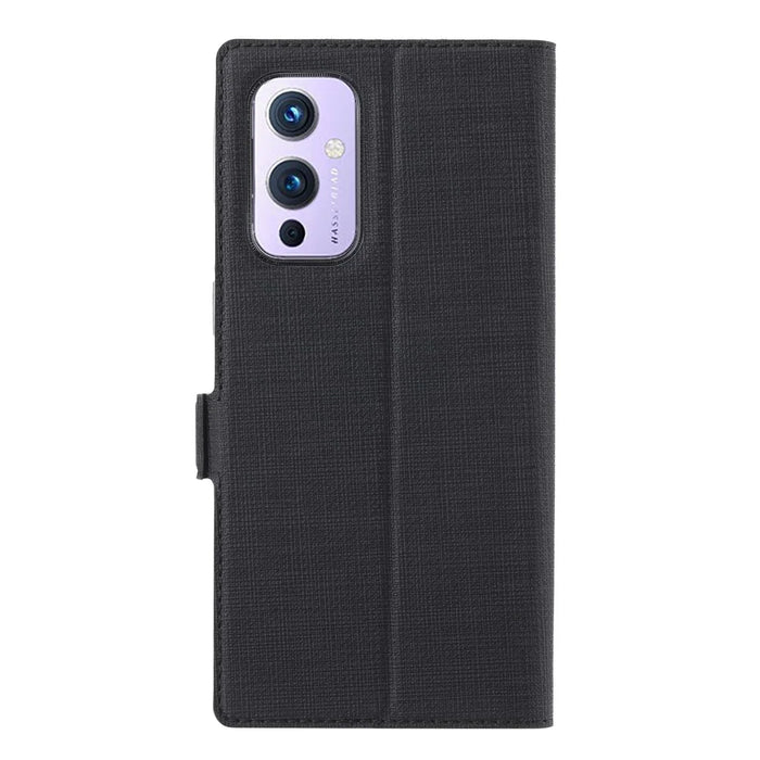 VILI DMK Series Double Magnetic Clasp Cross Texture Leather Wallet Stand Cover Case for OnePlus 9 (EU / US Version) - Black - 7