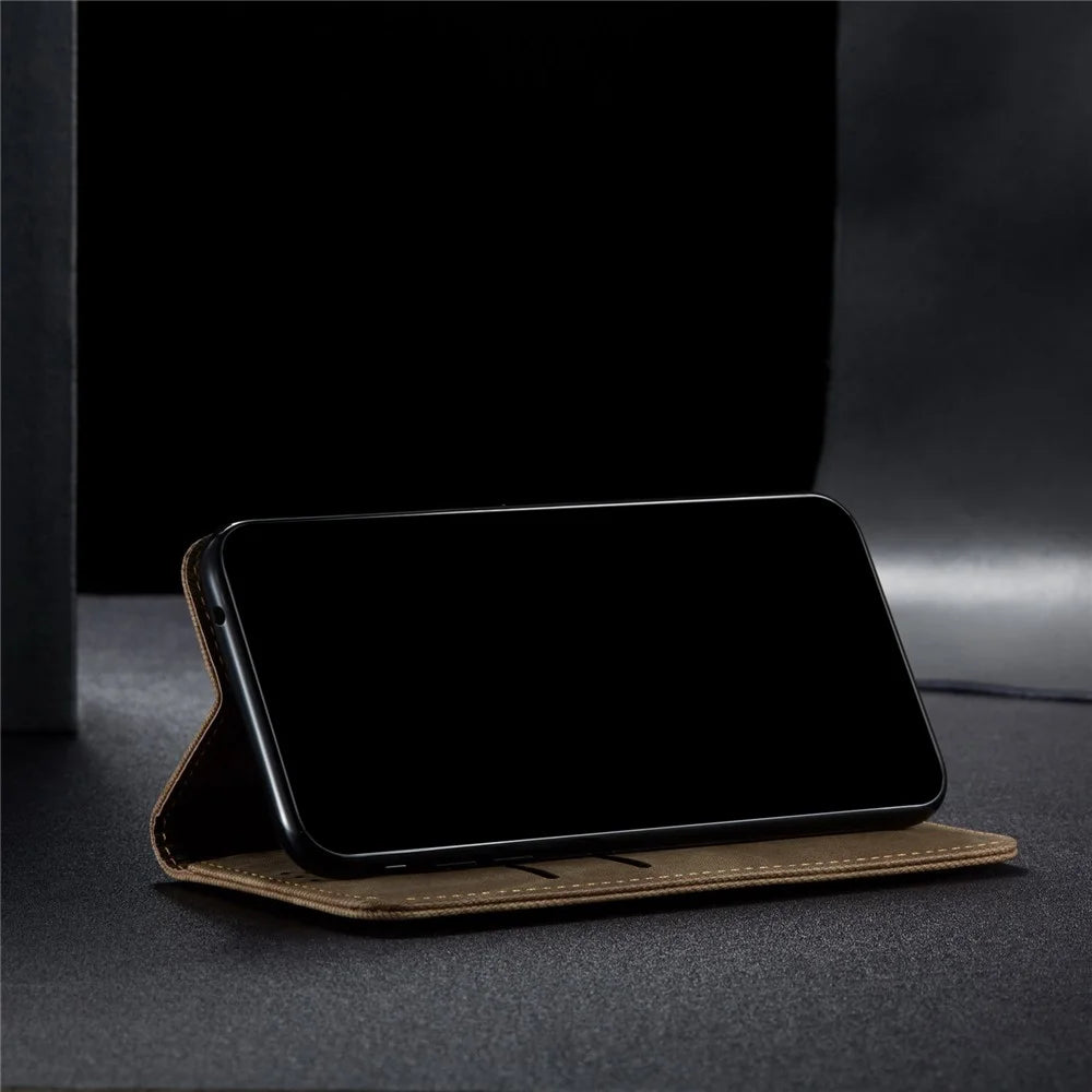 Jeans Cloth Texture Leather Wallet Stand Case for OnePlus 9 Pro - Green - 4