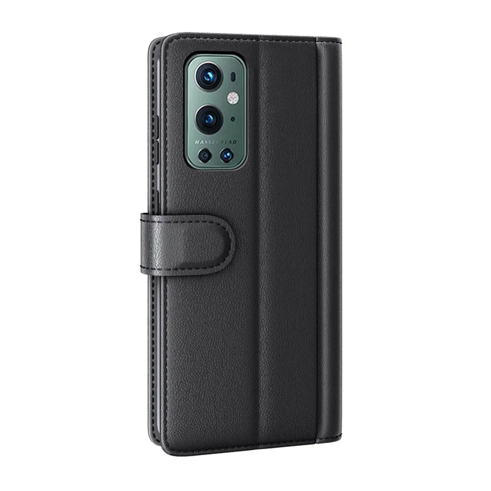 Genuine Split Leather Wallet Stand Protective Case for OnePlus 9 Pro - Black - 3