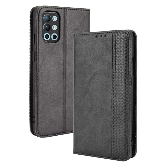 Magnetic Vintage Style Wallet Stand Phone Case Cover for OnePlus 9R - Black - 1