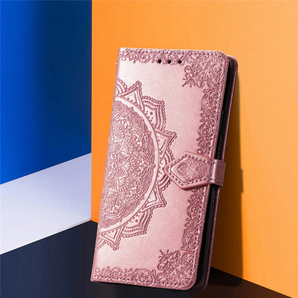 Embossed Mandala Flower PU Leather Case Stand Wallet for OnePlus 9 (EU / US Version) - Rose Gold - 2