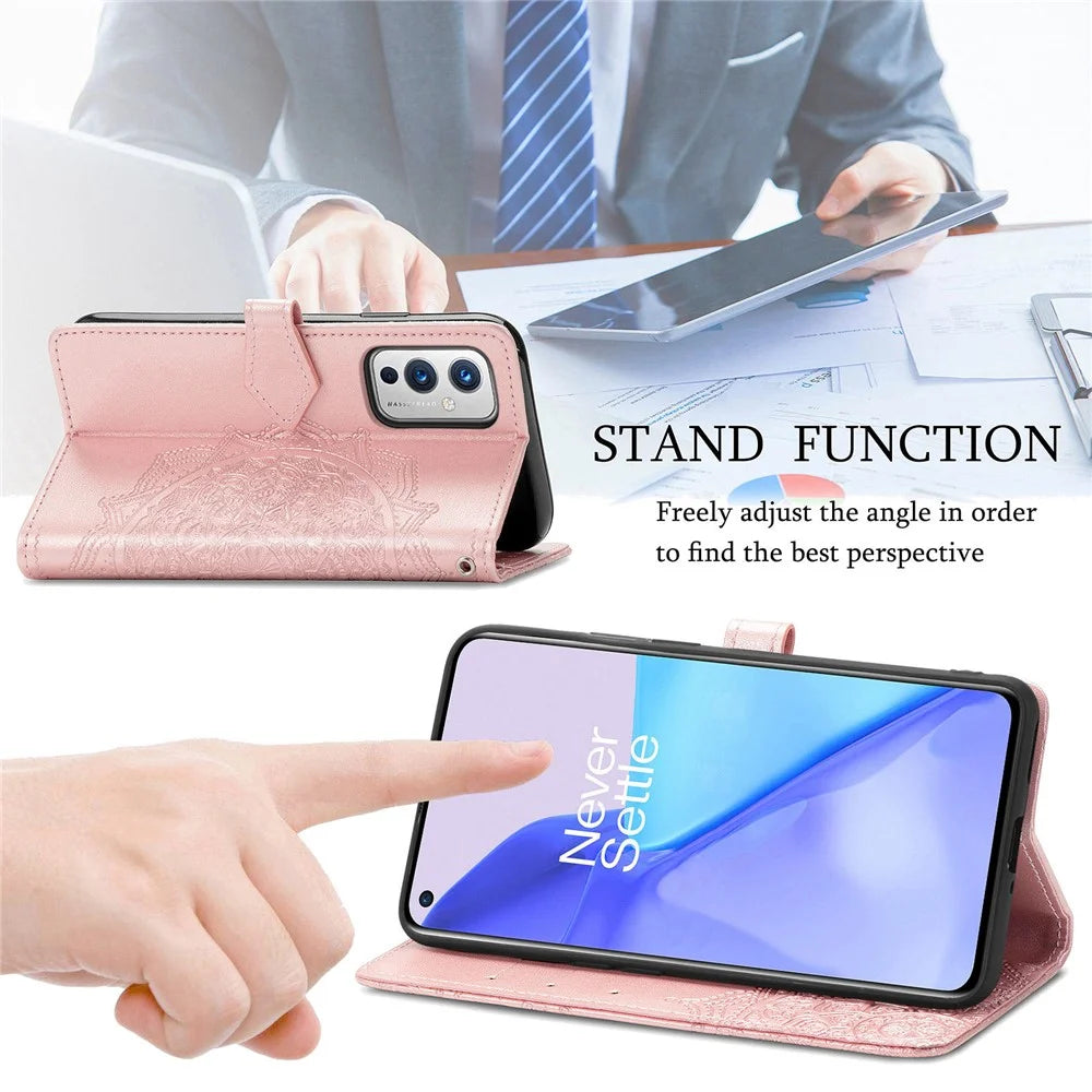 Embossed Mandala Flower PU Leather Case Stand Wallet for OnePlus 9 (EU / US Version) - Rose Gold - 5