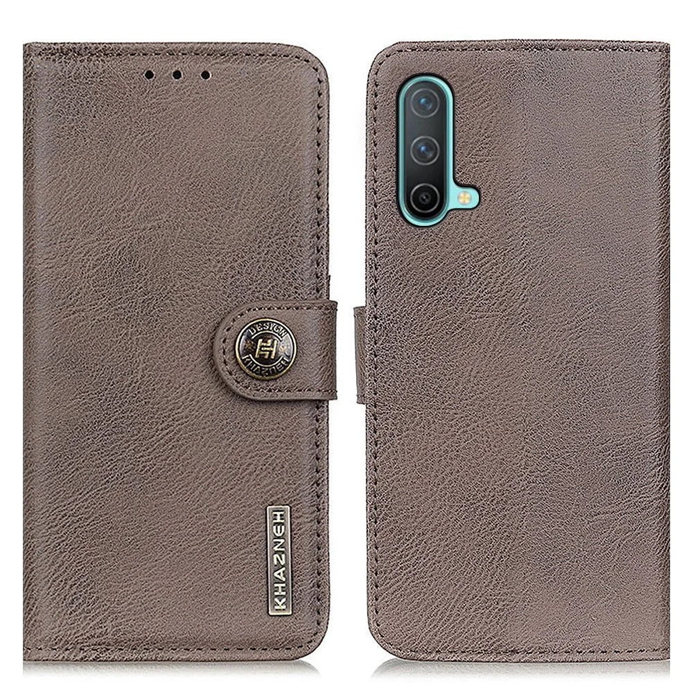 KHAZNEH Magnetic Clasp PU Leather Phone Shell Case Protector with Wallet Stand for OnePlus Nord CE 5G - Grey - 1