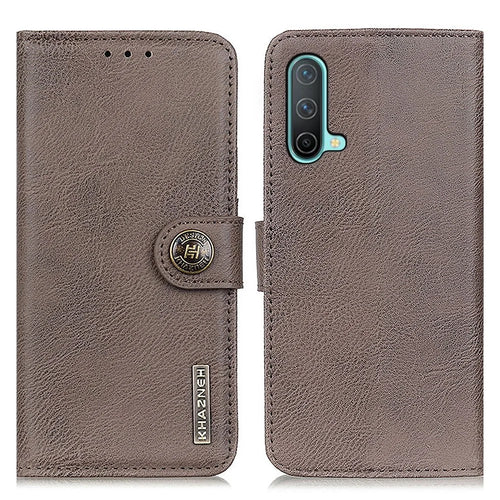 KHAZNEH Magnetic Clasp PU Leather Phone Shell Case Protector with Wallet Stand for OnePlus Nord CE 5G - Grey - 1