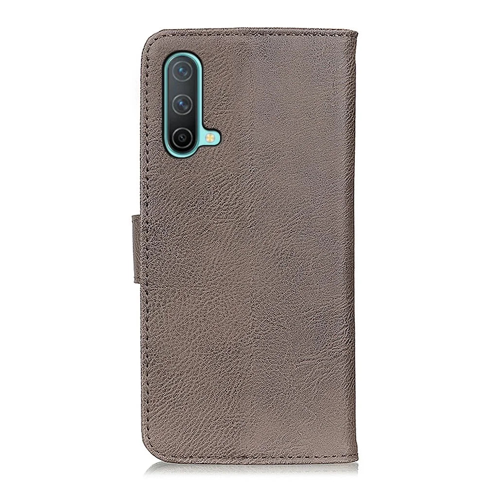 KHAZNEH Magnetic Clasp PU Leather Phone Shell Case Protector with Wallet Stand for OnePlus Nord CE 5G - Grey - 3