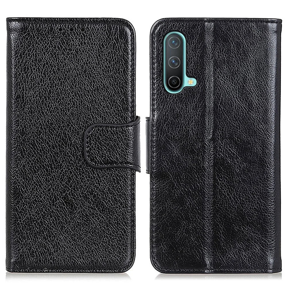 Wallet Design Full-Protection Nappa Texture Split Leather Stand Phone Cover Shell for OnePlus Nord CE 5G - Black - 1