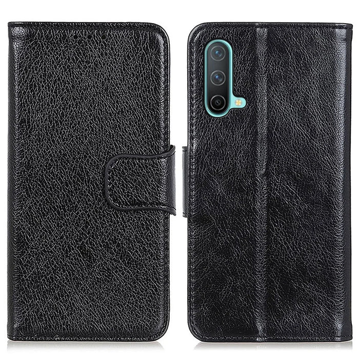 Wallet Design Full-Protection Nappa Texture Split Leather Stand Phone Cover Shell for OnePlus Nord CE 5G - Black - 1