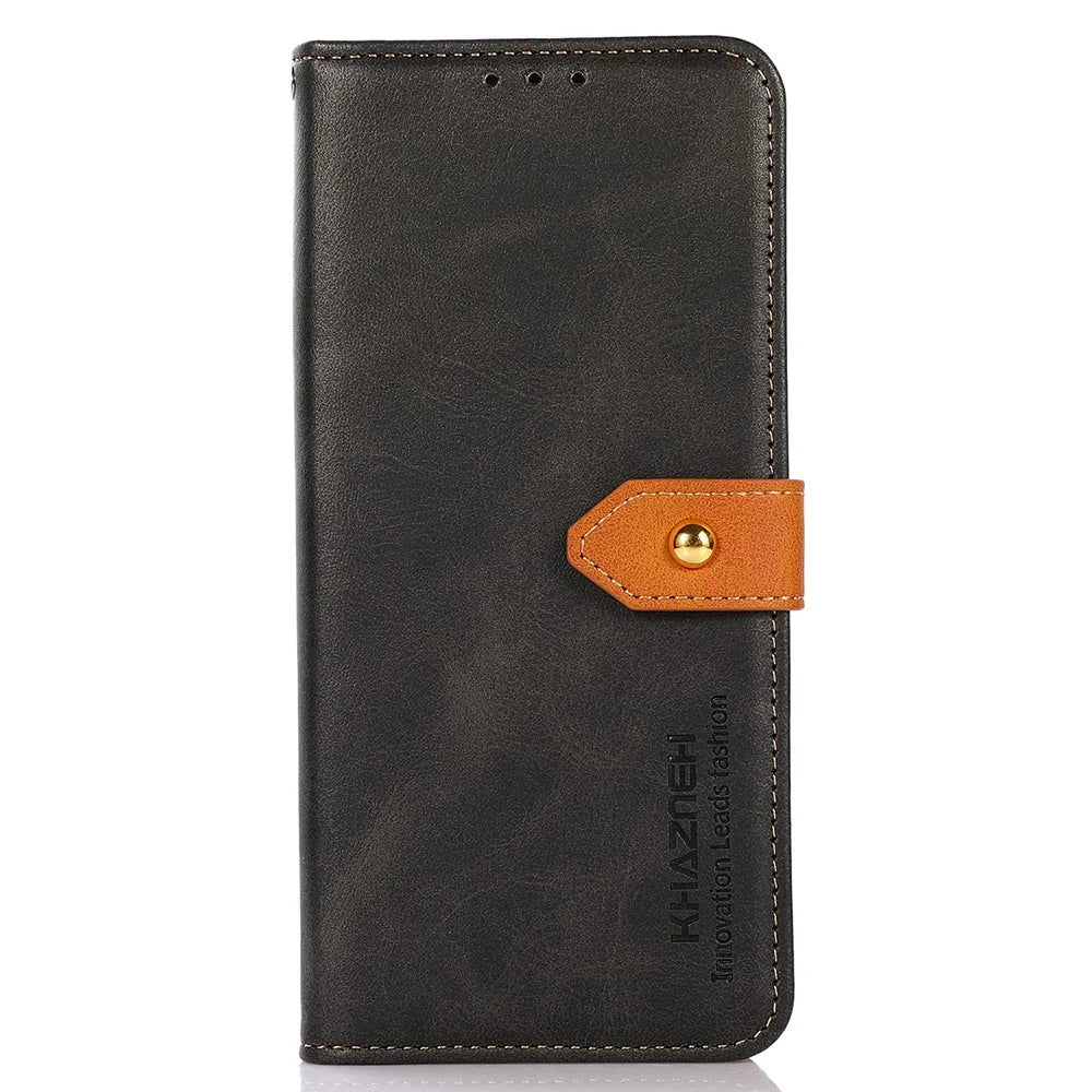 KHAZNEH Golden Magnetic Clasp Dual Color Leather Phone Case with Stand Wallet for OnePlus Nord CE 5G - Black - 2