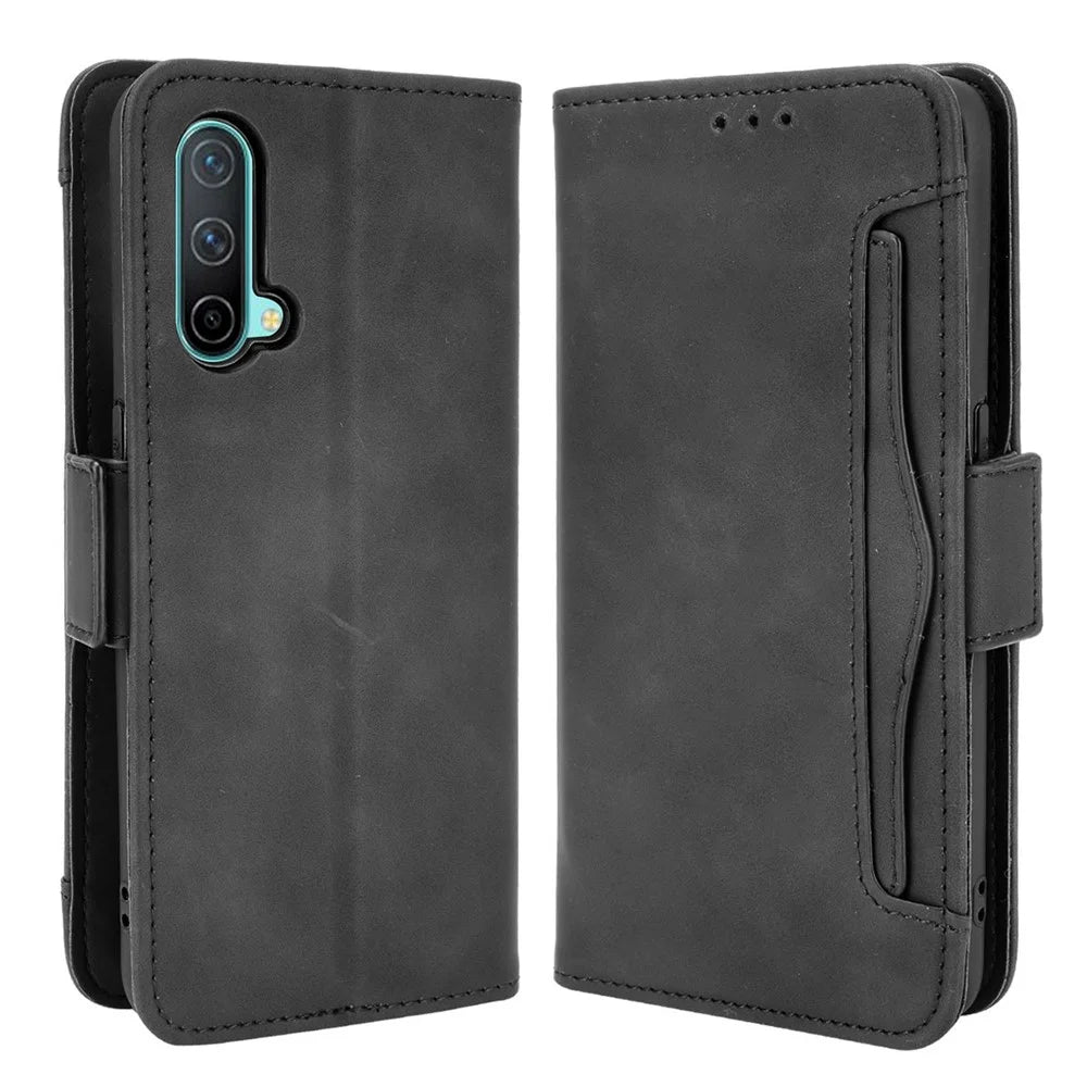 Magnetic Full Body Protection Shockproof Flip Leather Wallet Stand Protective Case with Multiple Card Slots for OnePlus Nord CE 5G - Black - 1