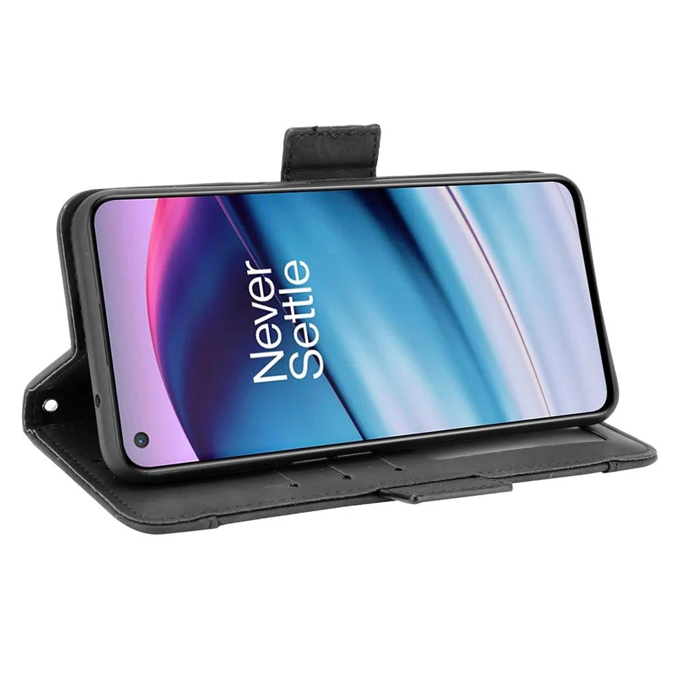 Magnetic Full Body Protection Shockproof Flip Leather Wallet Stand Protective Case with Multiple Card Slots for OnePlus Nord CE 5G - Black - 3