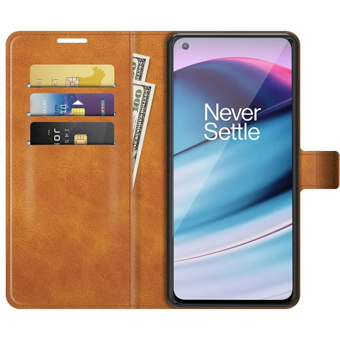 Magnetic Square Clasp Wallet Stand Leather Case Protector for OnePlus Nord CE 5G - Orange - 4