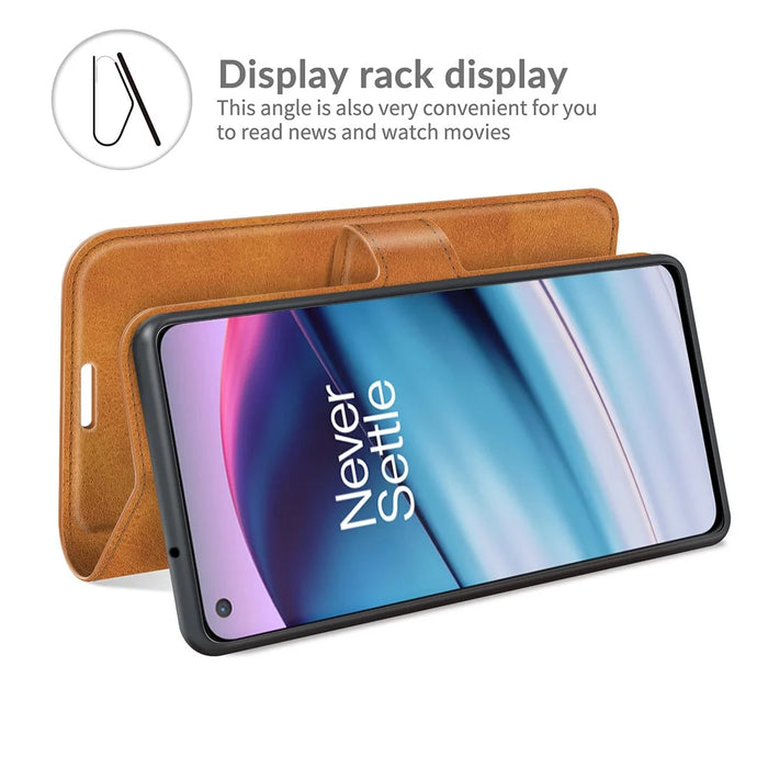 Magnetic Square Clasp Wallet Stand Leather Case Protector for OnePlus Nord CE 5G - Orange - 6