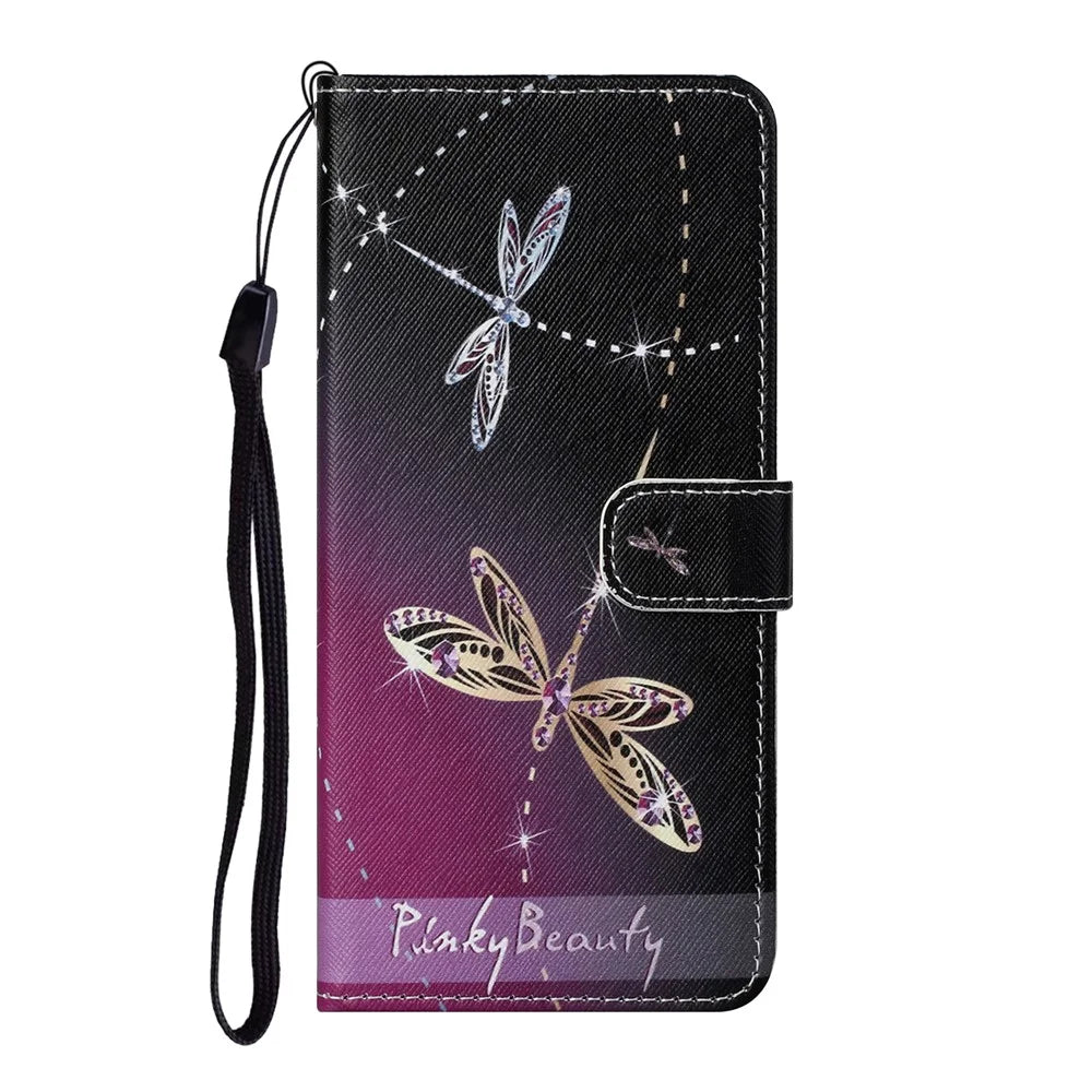 Pattern Printing Cross Texture Leather Wallet Phone Stand Case Cover for OnePlus Nord CE 5G - Dragonfly - 2