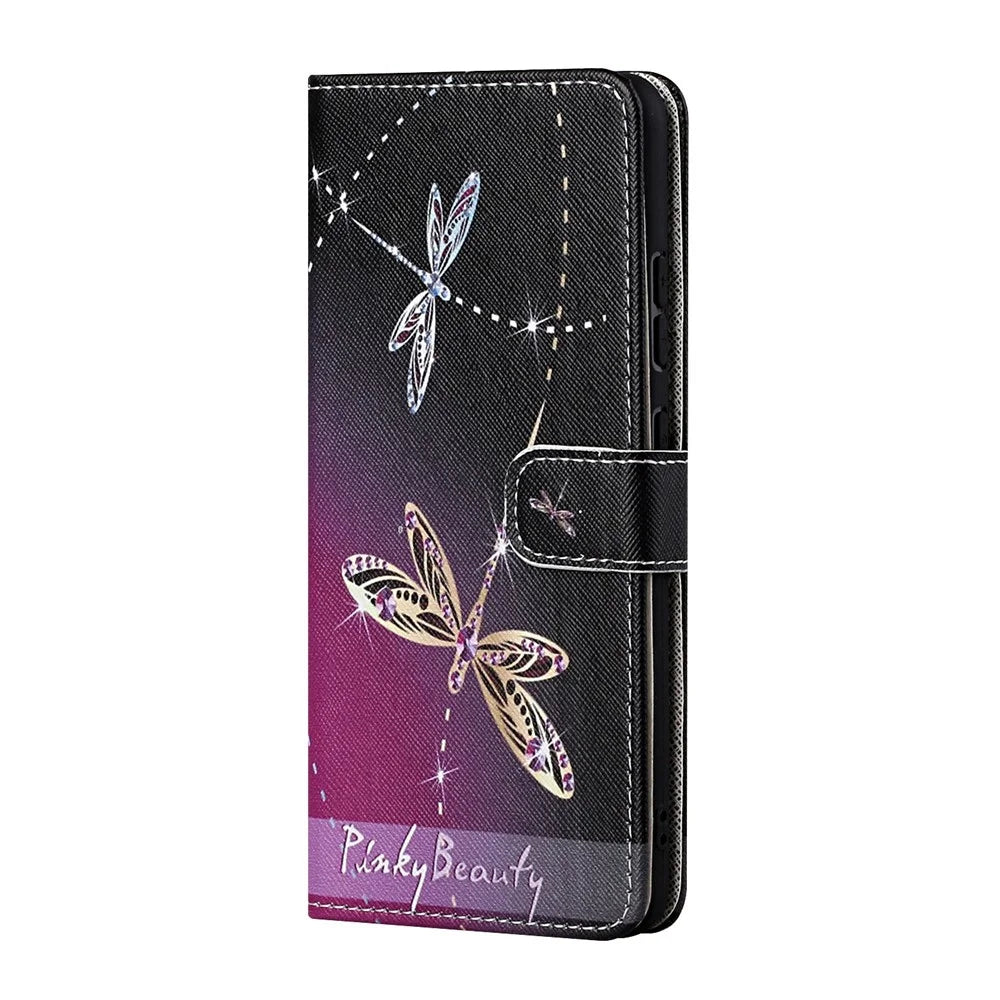 Pattern Printing Cross Texture Leather Wallet Phone Stand Case Cover for OnePlus Nord CE 5G - Dragonfly - 3
