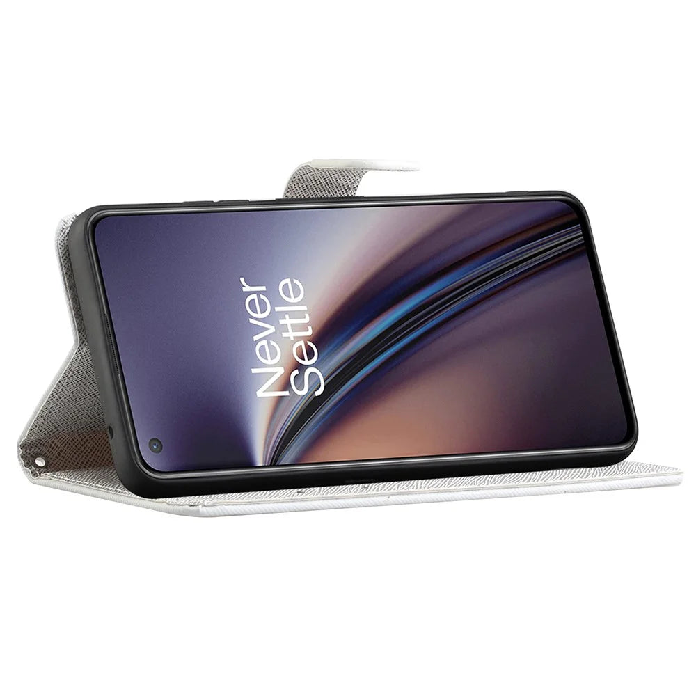 Pattern Printing Cross Texture Leather Wallet Phone Stand Case Cover for OnePlus Nord CE 5G - Dragonfly - 5