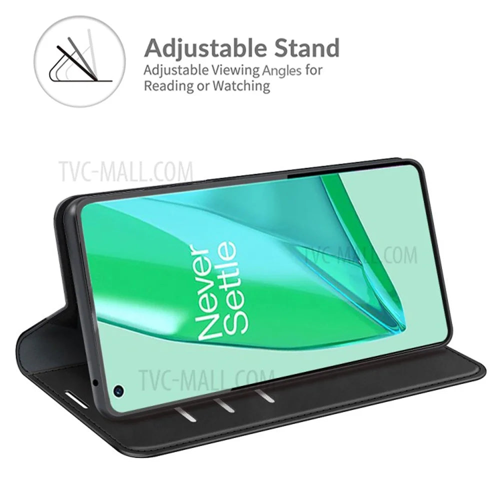 Wallet Stand Design Full Protection Magnetic Auto-absorbed Leather Phone Case Cover for OnePlus 9 Pro - Black - 2