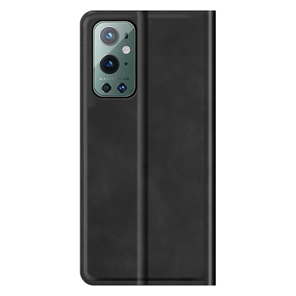Wallet Stand Design Full Protection Magnetic Auto-absorbed Leather Phone Case Cover for OnePlus 9 Pro - Black - 6