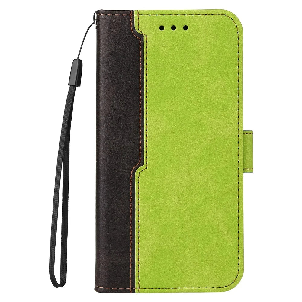 Bi-color Style Soft PU Leather Phone Case Wallet with Strap for OnePlus Nord CE 5G - Green - 2