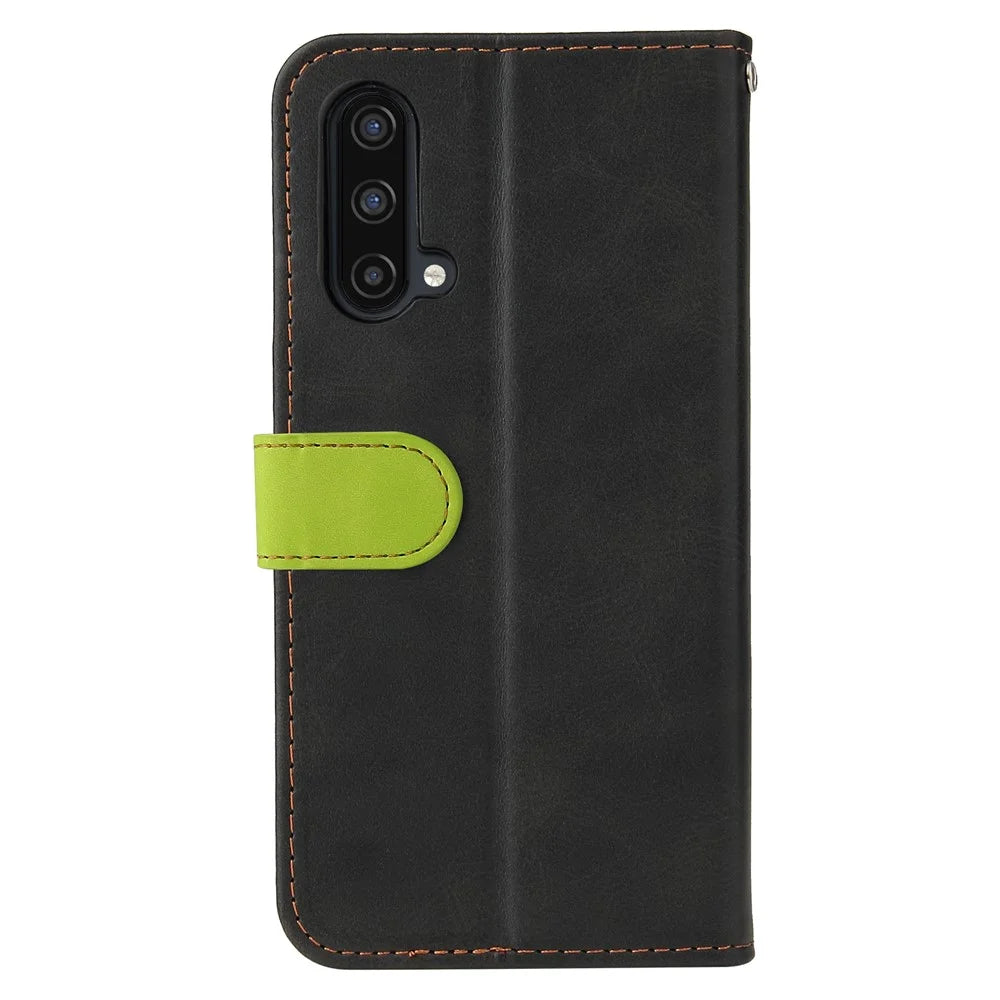 Bi-color Style Soft PU Leather Phone Case Wallet with Strap for OnePlus Nord CE 5G - Green - 3