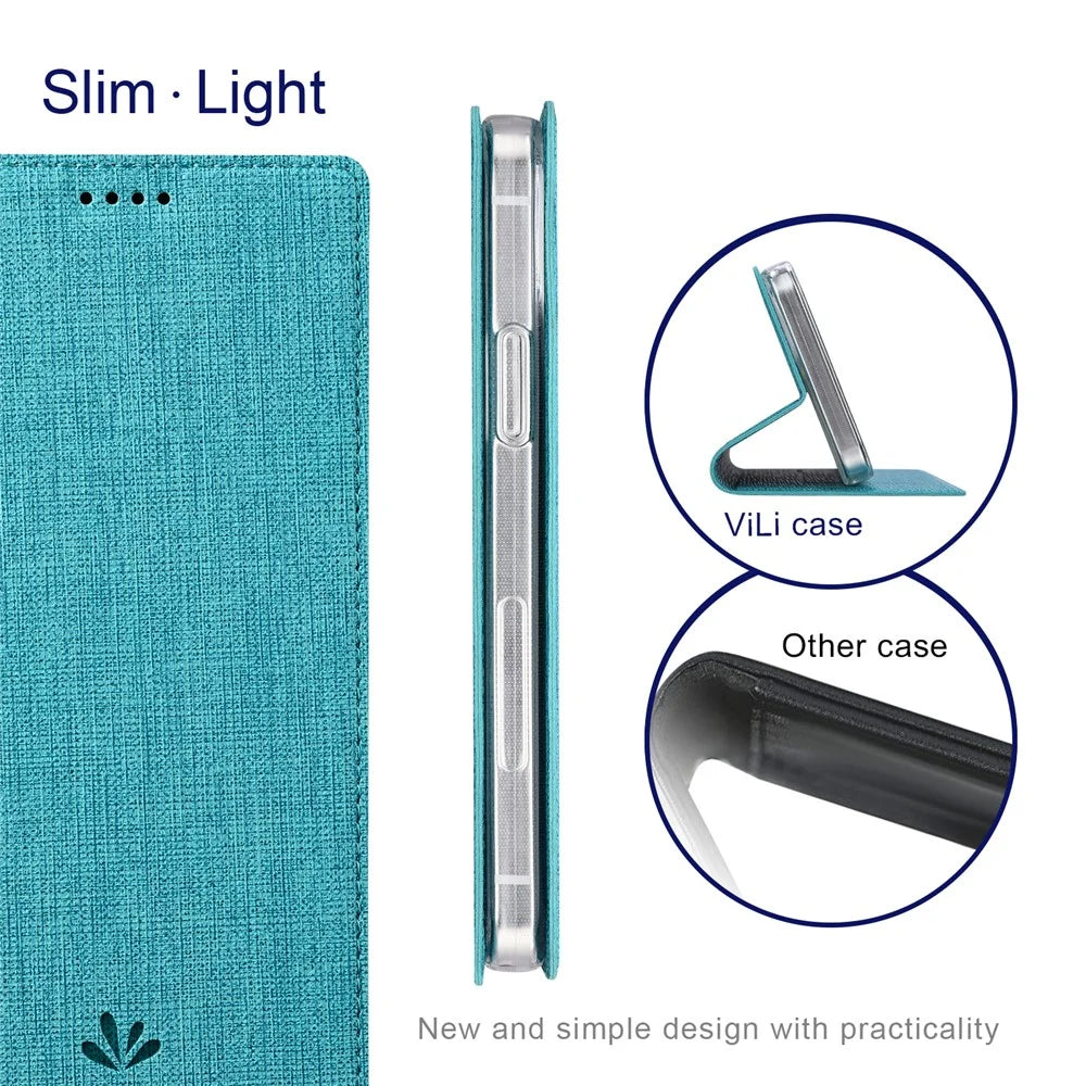 VILI DMX Series PU Leather Card Holder Folio Flip Stand Magnetic Phone Cover for OnePlus Nord CE 5G - Blue - 4