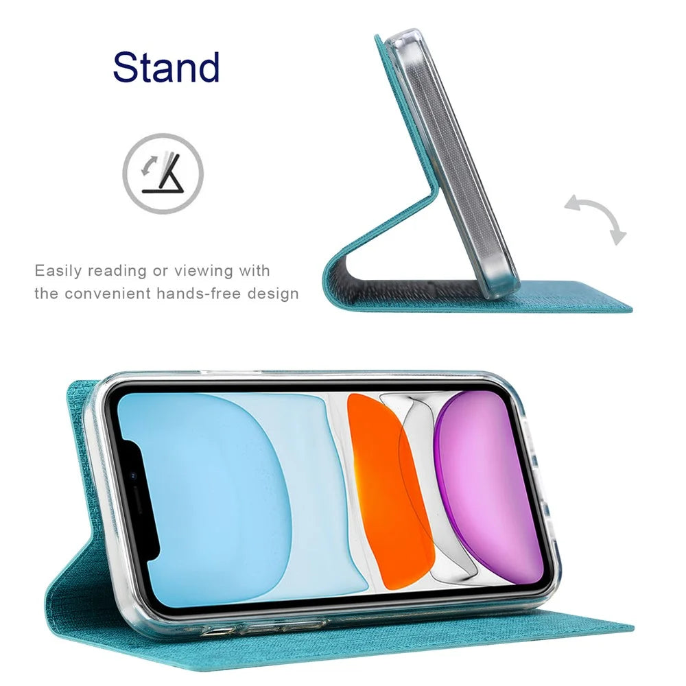 VILI DMX Series PU Leather Card Holder Folio Flip Stand Magnetic Phone Cover for OnePlus Nord CE 5G - Blue - 5