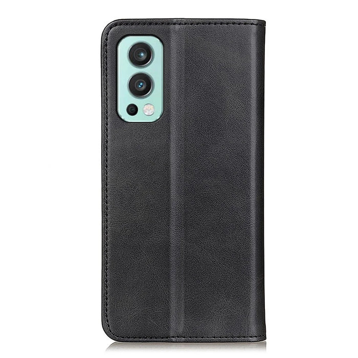 Full Body Protection Split Leather Wallet Magnetic Auto-absorbed Stand Case for OnePlus Nord 2 5G - Black - 3