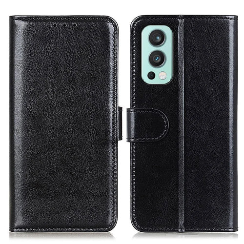 For OnePlus Nord 2 5G Anti-scratch Crazy Horse Texture PU Leather Wallet Phone Case Shell - Black - 1