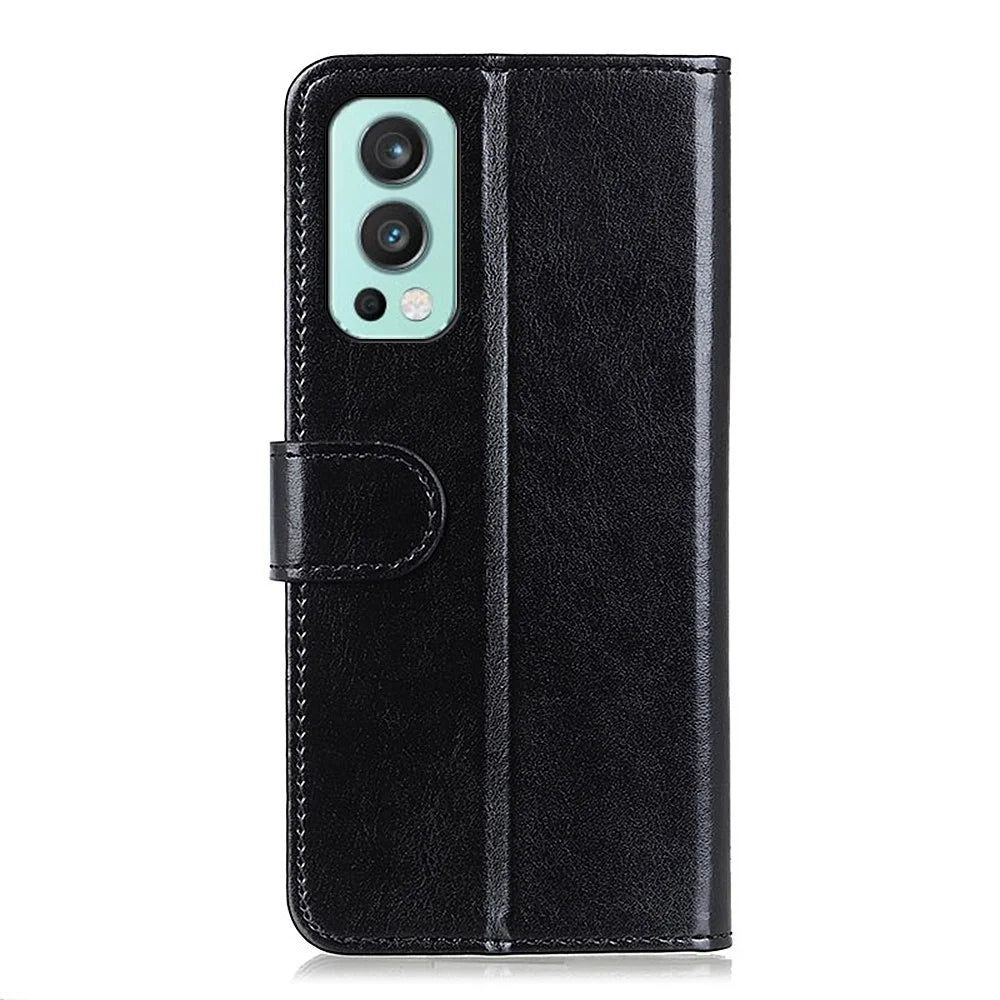 For OnePlus Nord 2 5G Anti-scratch Crazy Horse Texture PU Leather Wallet Phone Case Shell - Black - 3