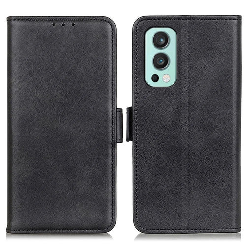 Magnetic Double Clasp Wallet Leather Stand Case Shell for OnePlus Nord 2 5G - Black - 1