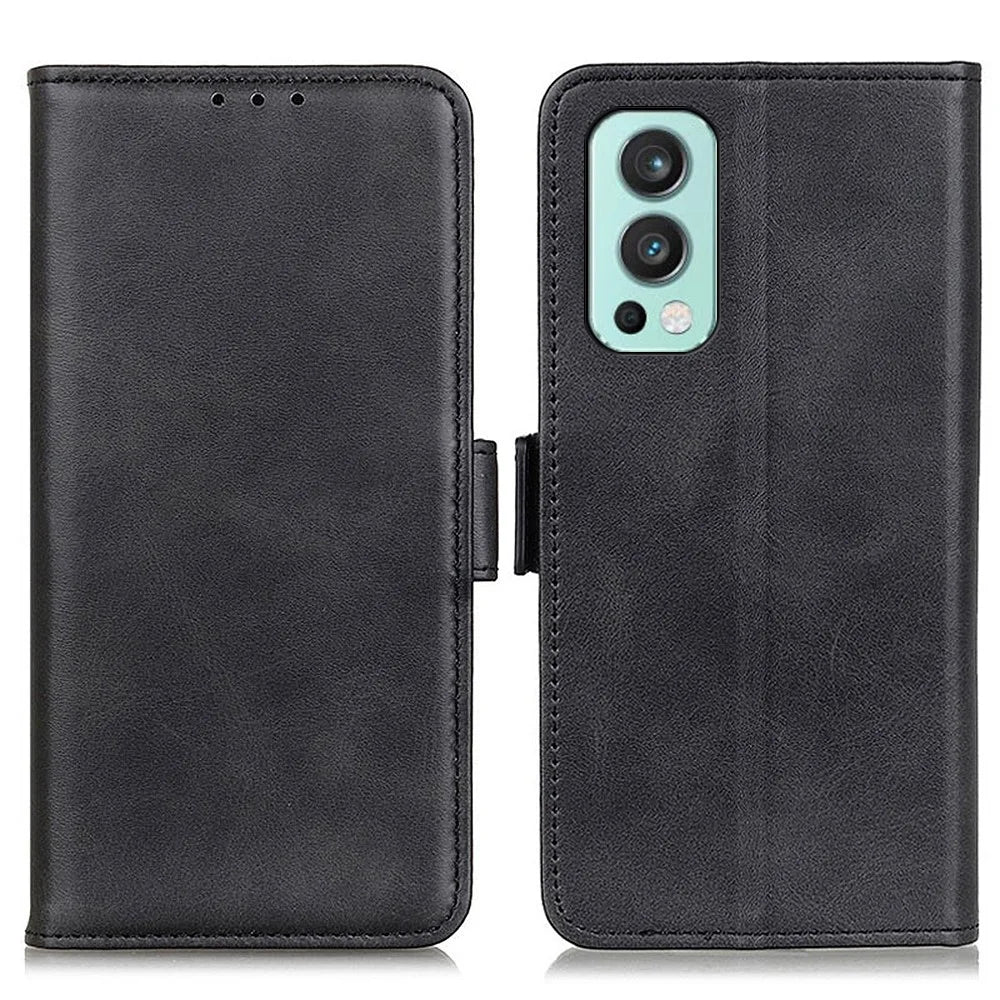 Magnetic Double Clasp Wallet Leather Stand Case Shell for OnePlus Nord 2 5G - Black - 1