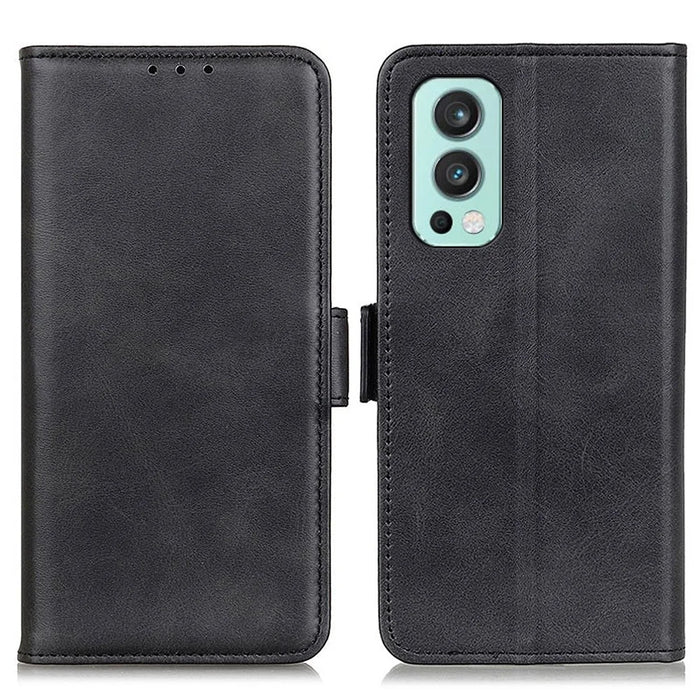 Magnetic Double Clasp Wallet Leather Stand Case Shell for OnePlus Nord 2 5G - Black - 1