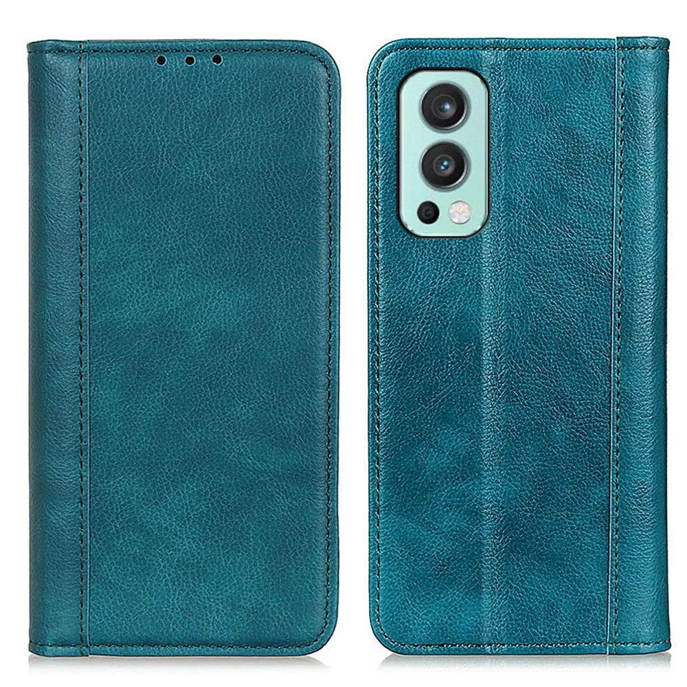 Litchi Texture Magnet Absorption Split Leather Case for OnePlus Nord 2 5G - Green - 1