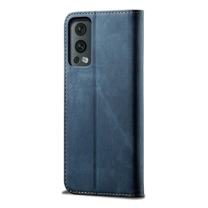 Full Coverage Jeans Cloth Texture PU Leather Wallet Stand Case for OnePlus Nord 2 5G - Blue - 3