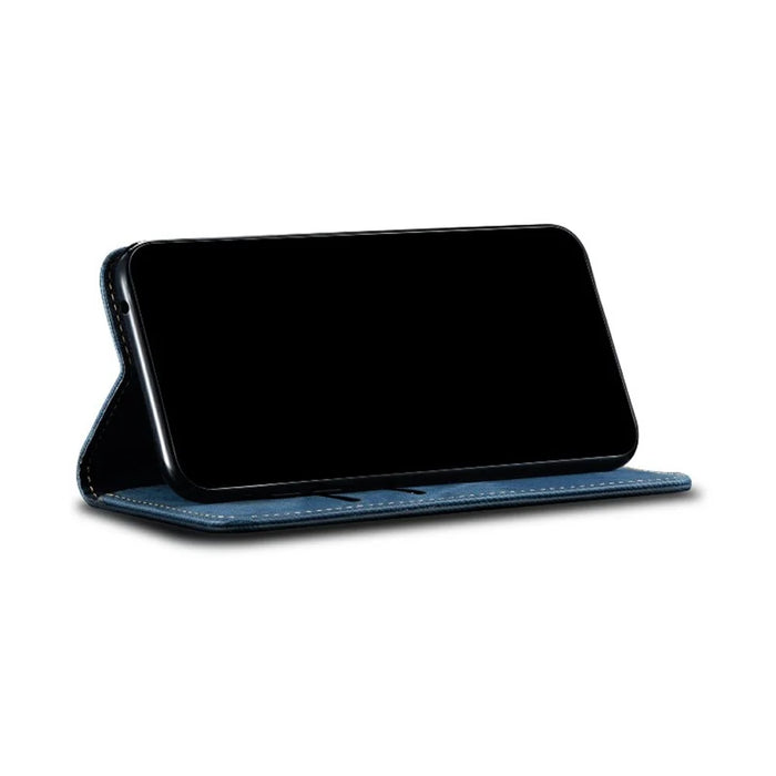 Full Coverage Jeans Cloth Texture PU Leather Wallet Stand Case for OnePlus Nord 2 5G - Blue - 4