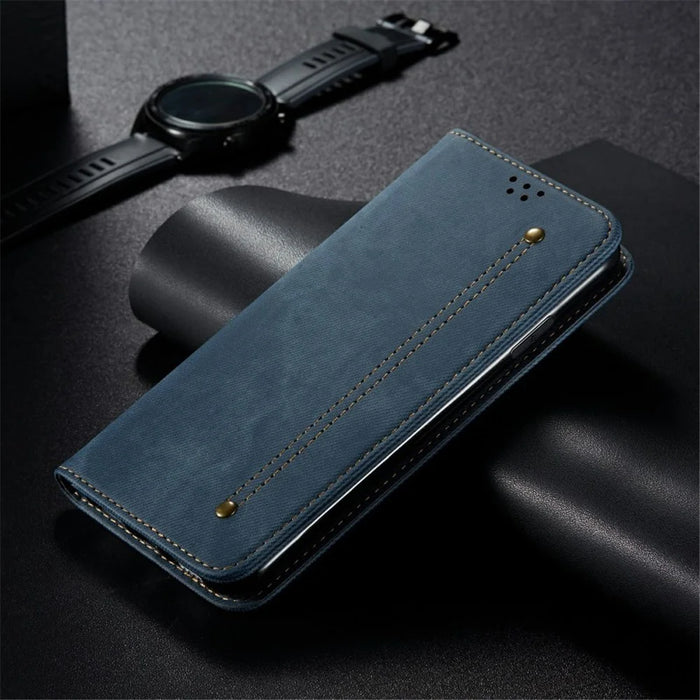 Full Coverage Jeans Cloth Texture PU Leather Wallet Stand Case for OnePlus Nord 2 5G - Blue - 7