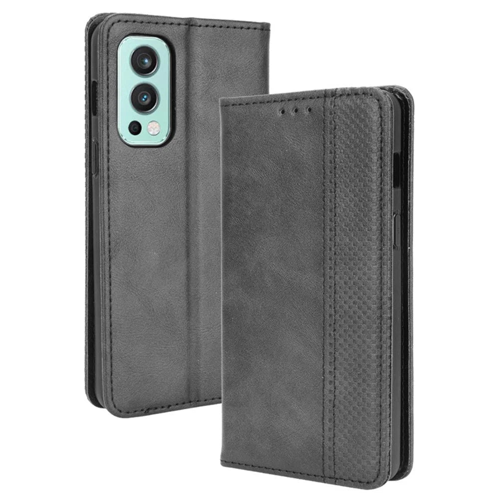 Retro Style PU Leather Flip Magnetic Stand Flip Protective Cover for OnePlus Nord 2 5G - Black - 1